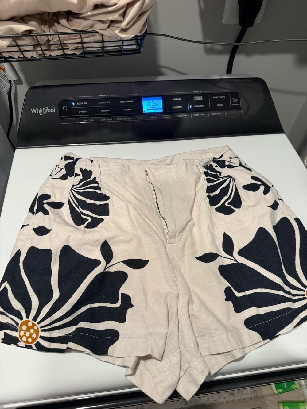 Cleobella Beige Shorts with Black Floral Print